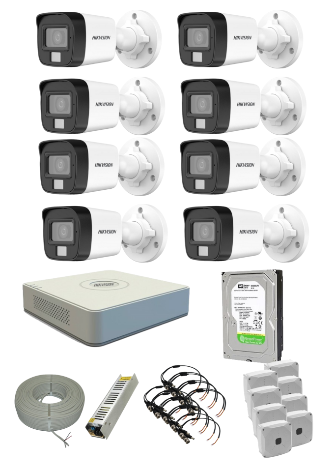 Hikvision 8 Kameralı 7/24 Renkli Colorvu Smart Hybrid Kamera Seti