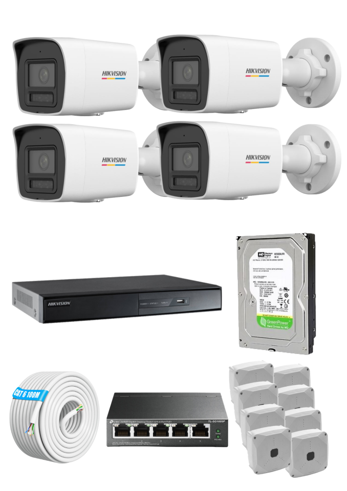 Hikvision 4 Kameralı 4MP Colorvu 7/24 Renkli IP Kamera Seti