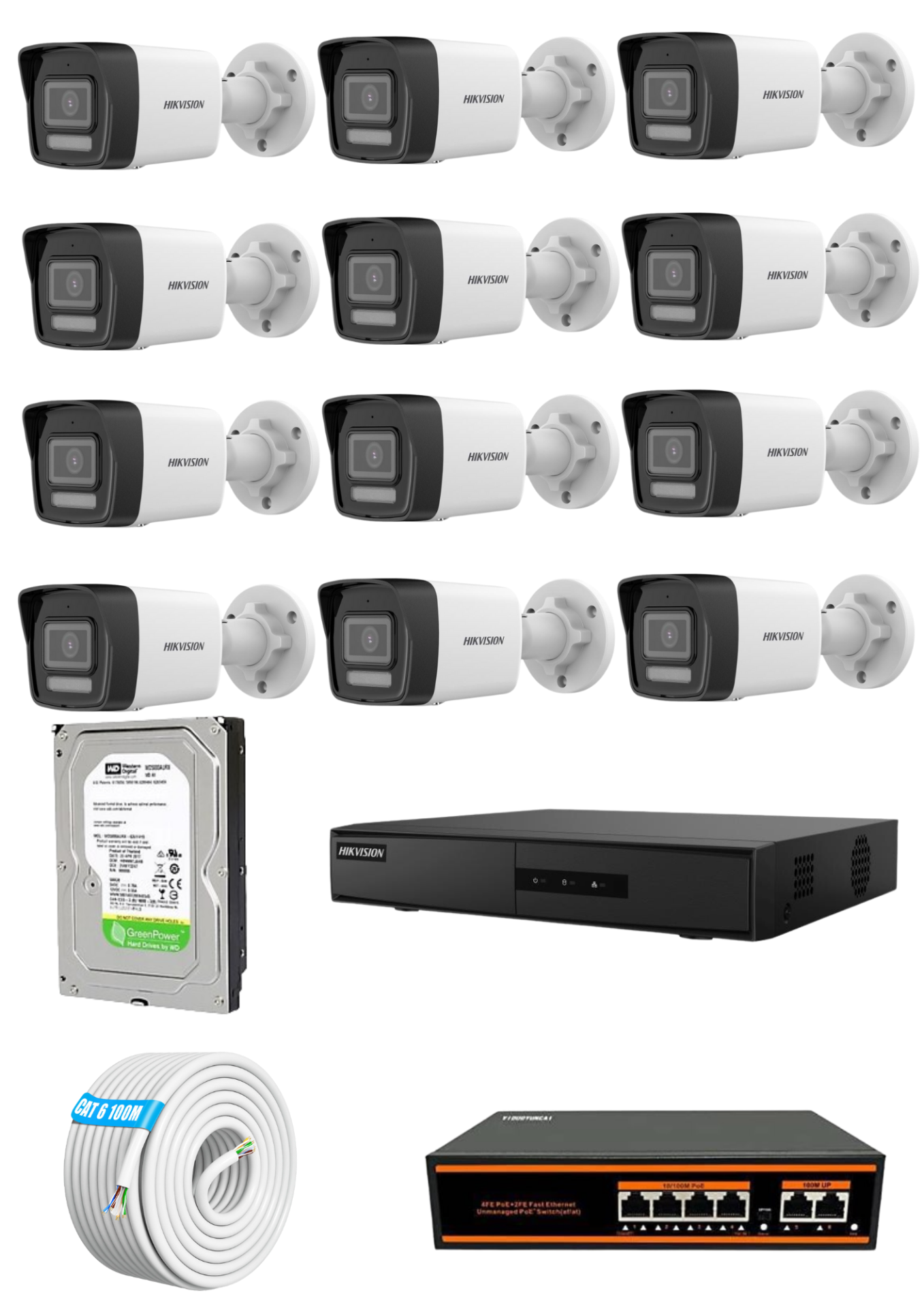 Hikvision 12 Kameralı 7/24 Renkli Hazır IP Kamera Seti