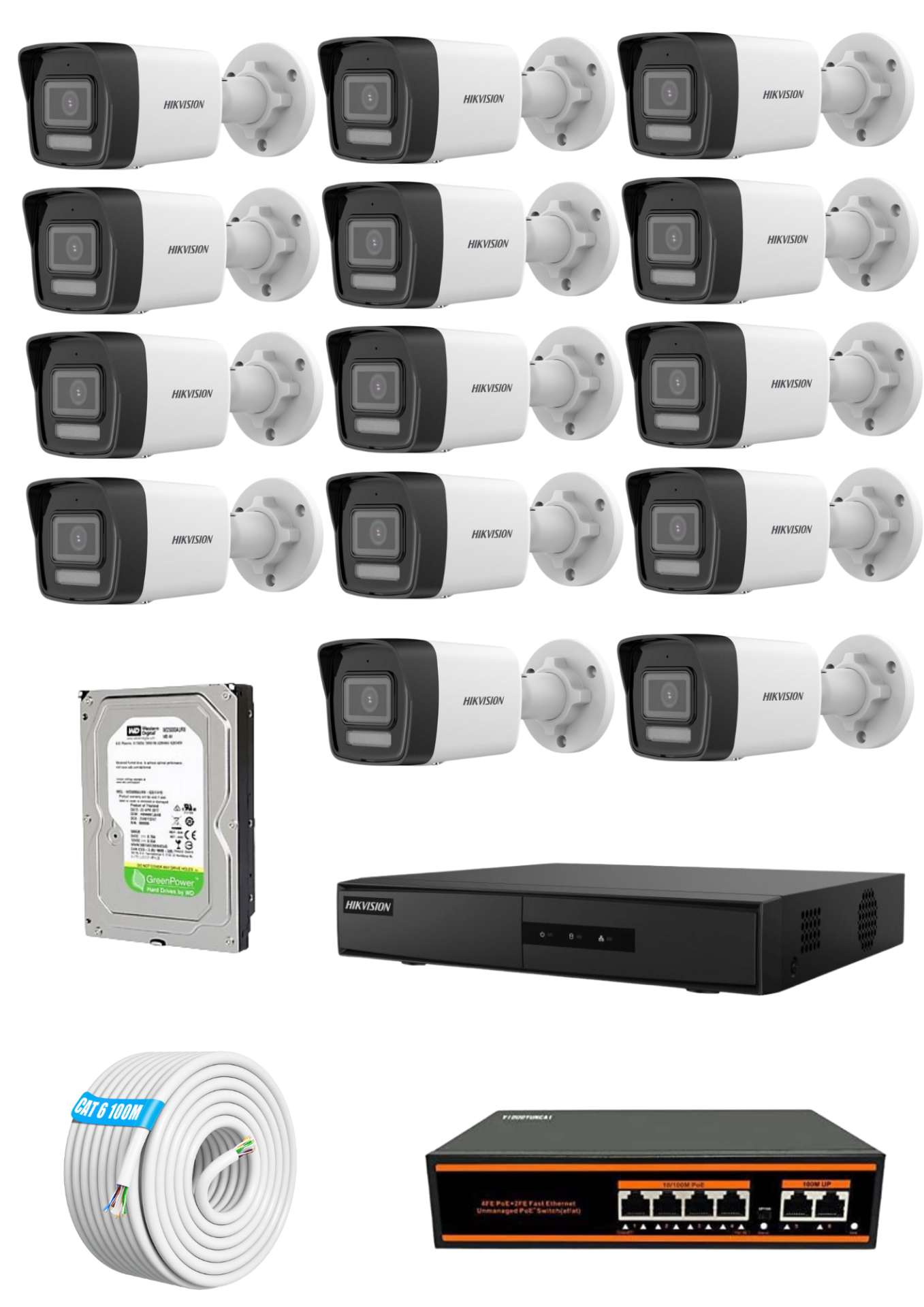 Hikvision 14 Kameralı 7/24 Renkli Hazır IP Kamera Seti