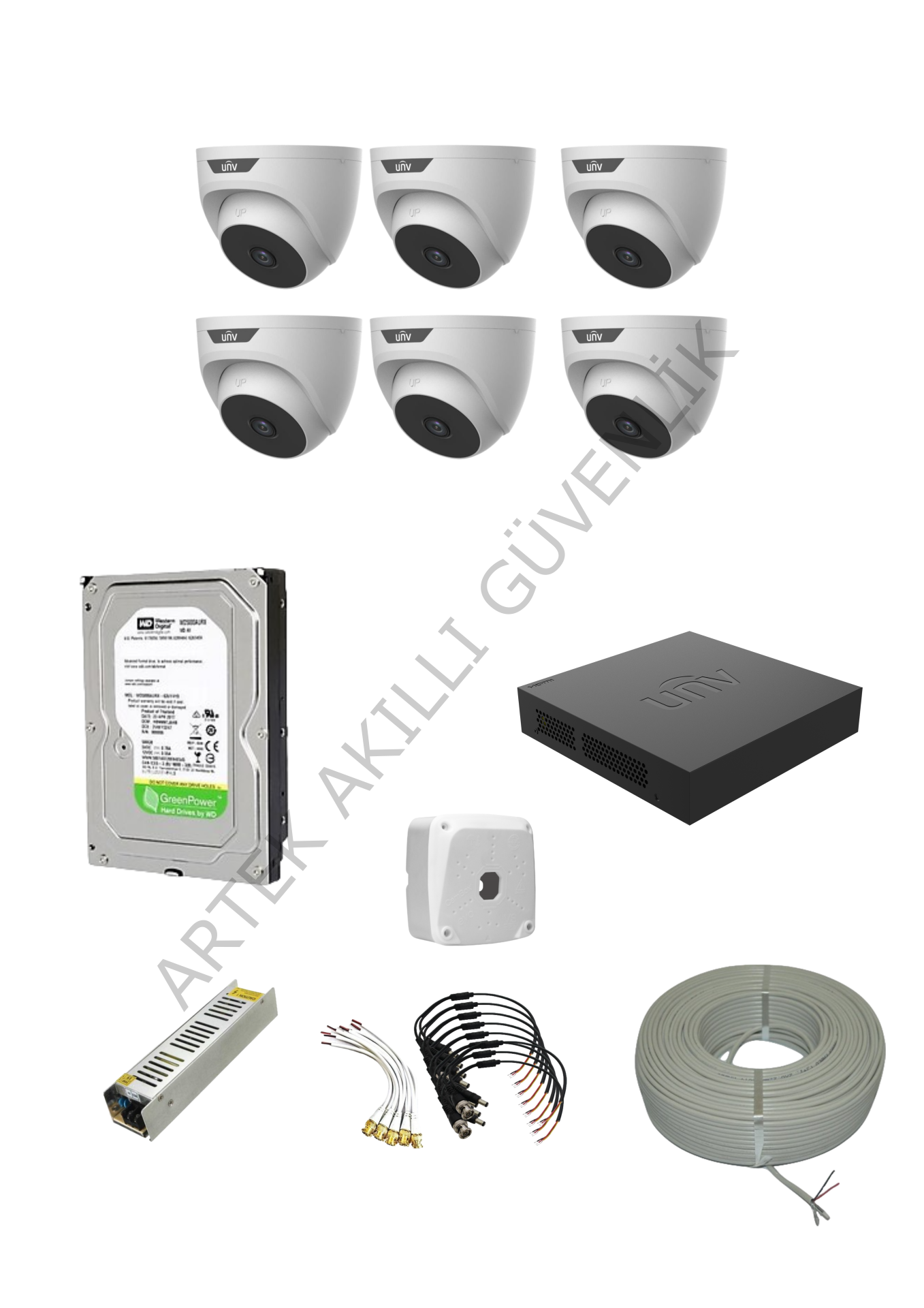 Uniview 6 Kameralı Dome IR LED AHD Kamera Seti