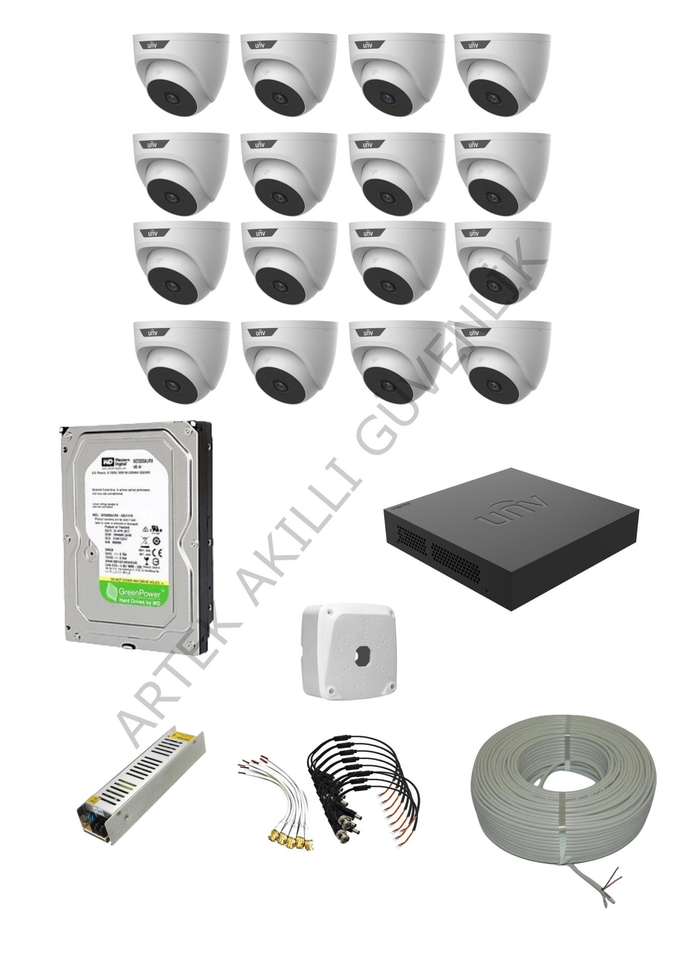 Uniview 16 Kameralı Dome IR LED AHD Kamera Seti