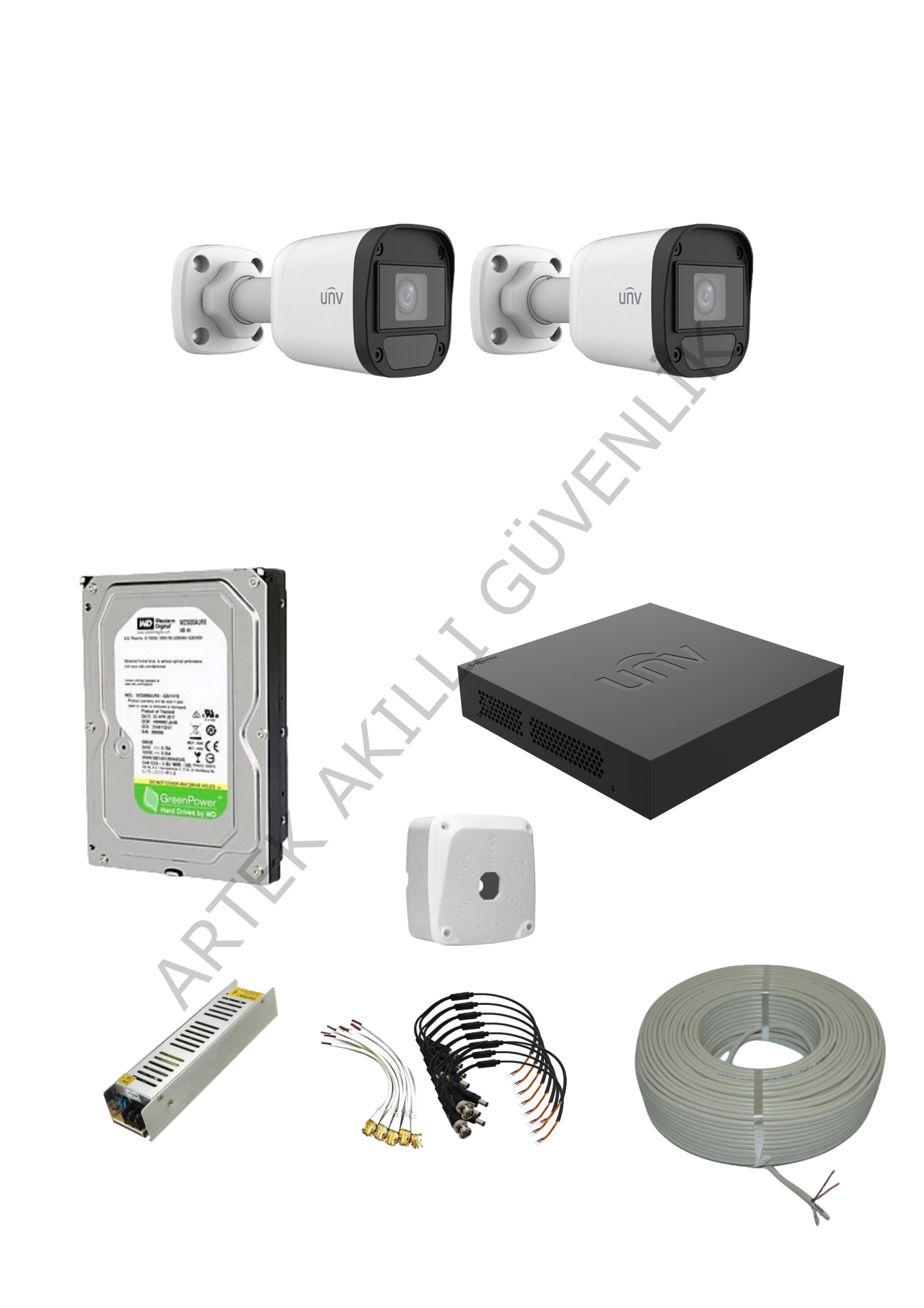 Uniview 2 Kameralı Bullet IR LED AHD SESLİ Kamera Seti