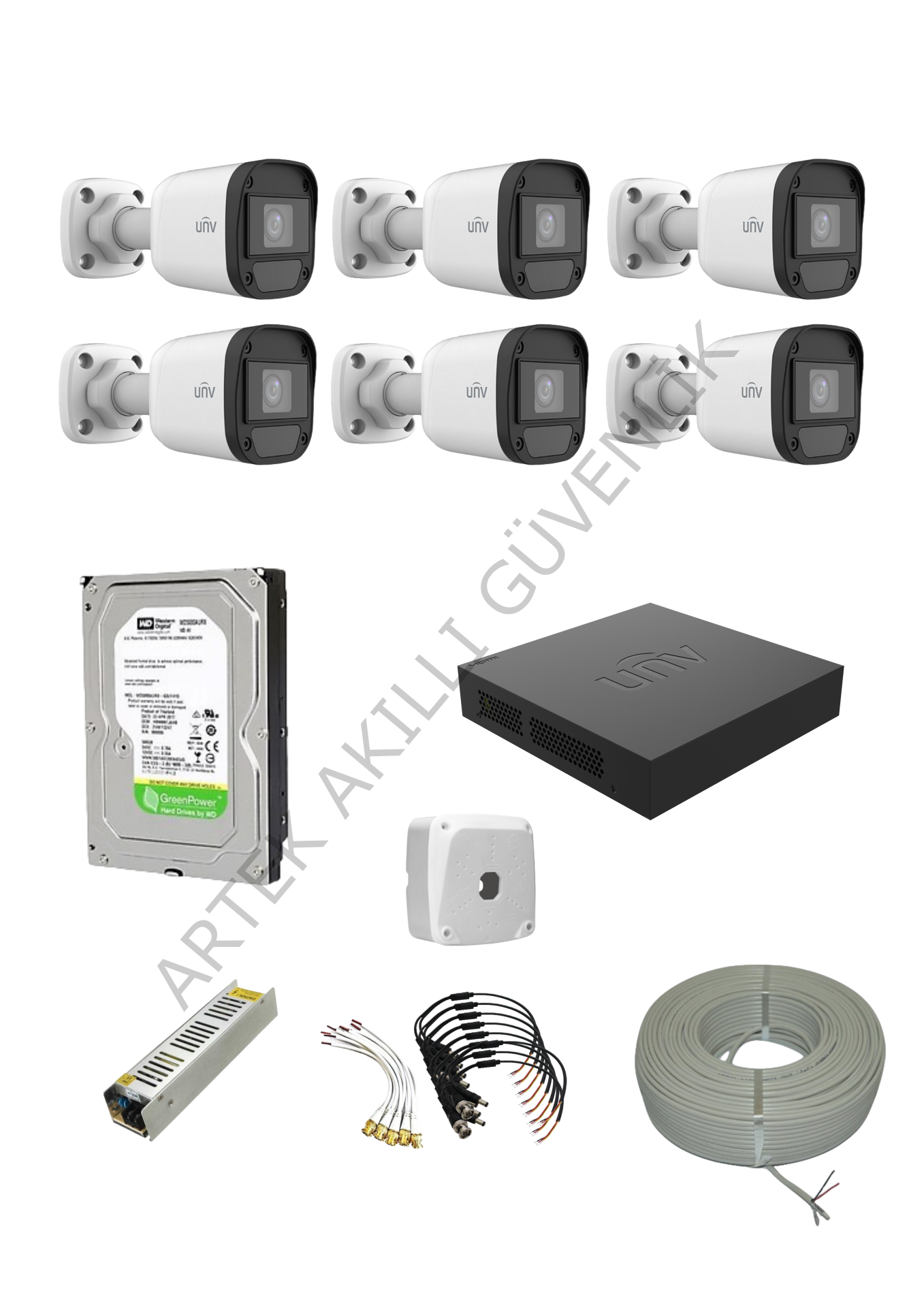 Uniview 6 Kameralı Bullet IR LED AHD SESLİ Kamera Seti