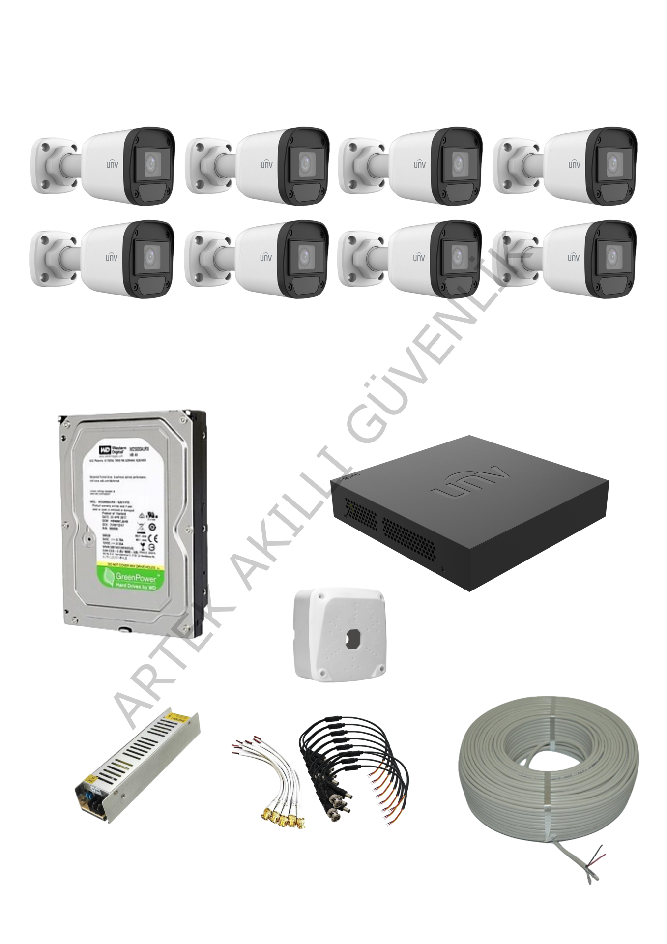 Uniview 8 Kameralı Bullet IR LED AHD SESLİ Kamera Seti