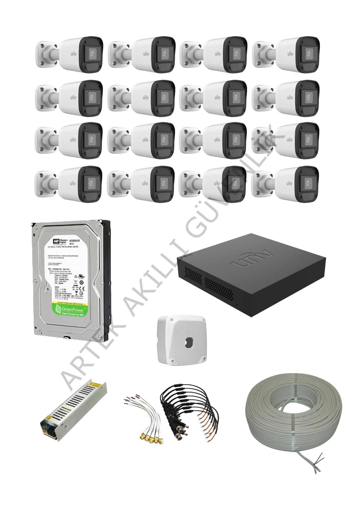 Uniview 16 Kameralı Bullet IR LED AHD SESLİ Kamera Seti