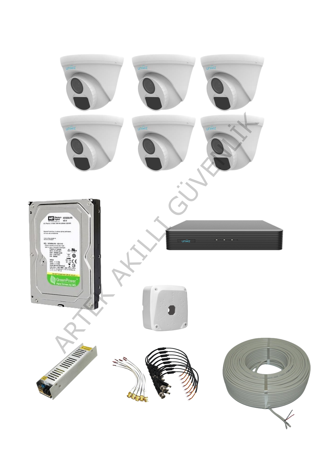 Uniwiz 6 Kameralı Dome IR LED AHD Kamera Seti