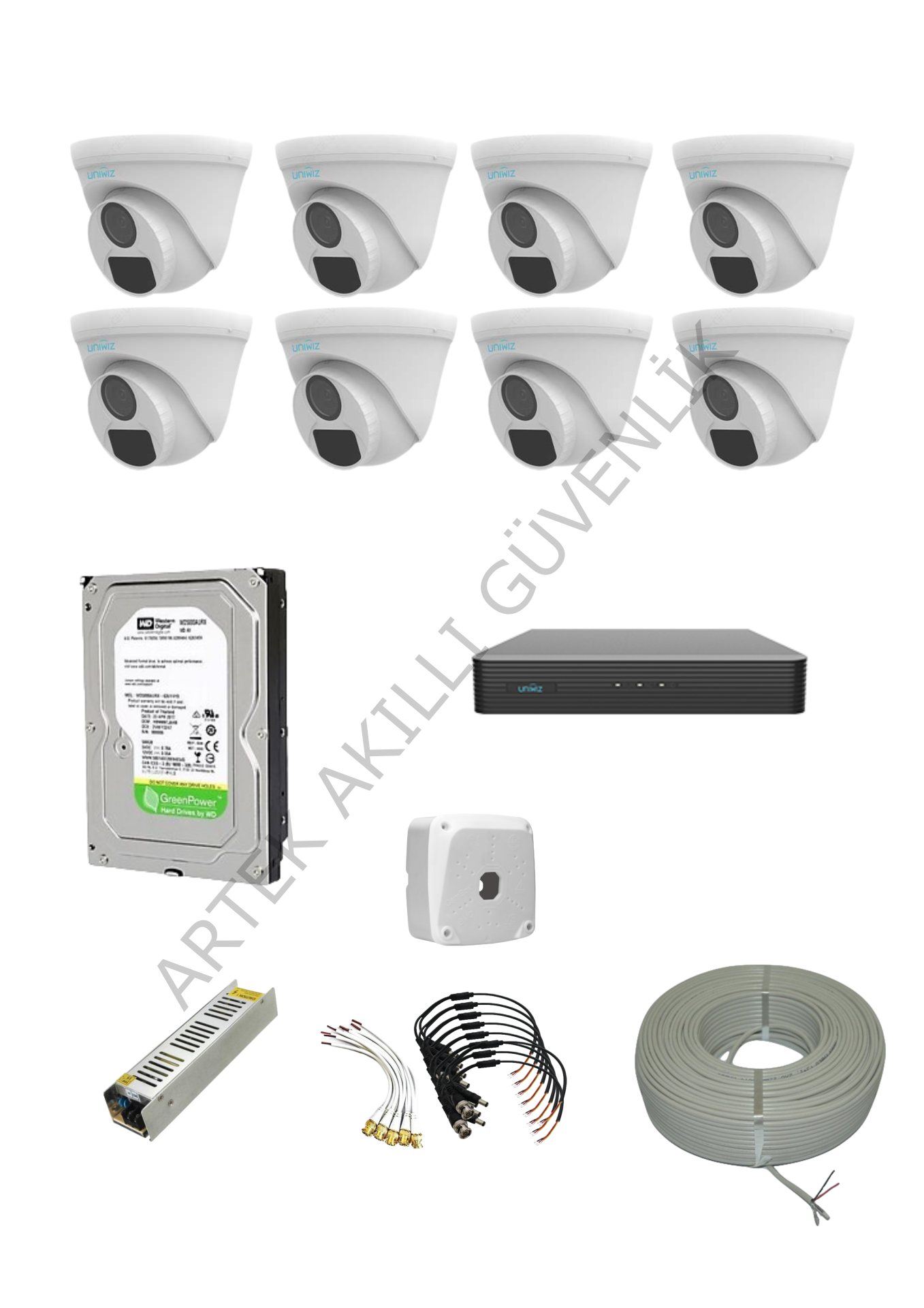 Uniwiz 8 Kameralı Dome IR LED AHD Kamera Seti