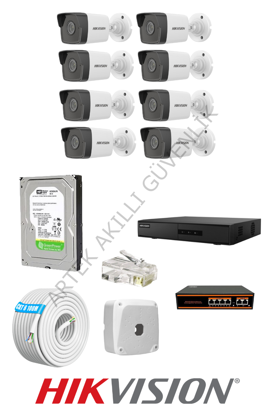 Hikvision 8 Kameralı 7/24 Hazır 2MP IP Kamera Seti