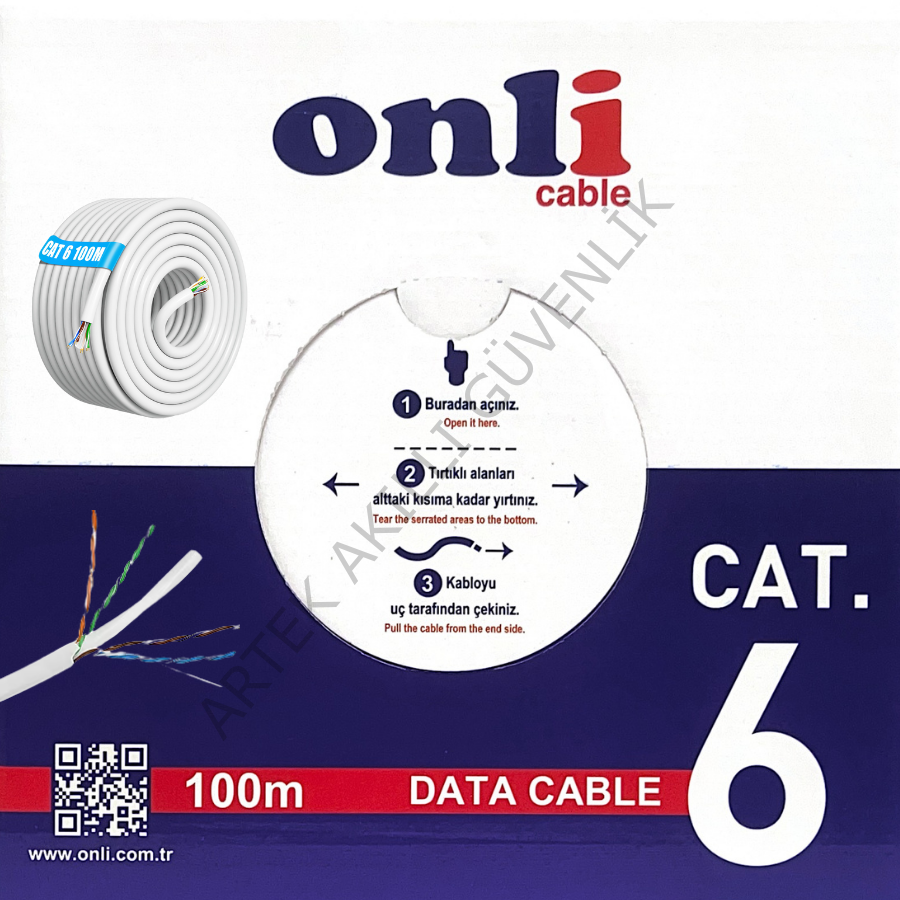 Onli 24AWG UTP CAT6 Network Kablosu Gri 100Mt Yerli Üretim