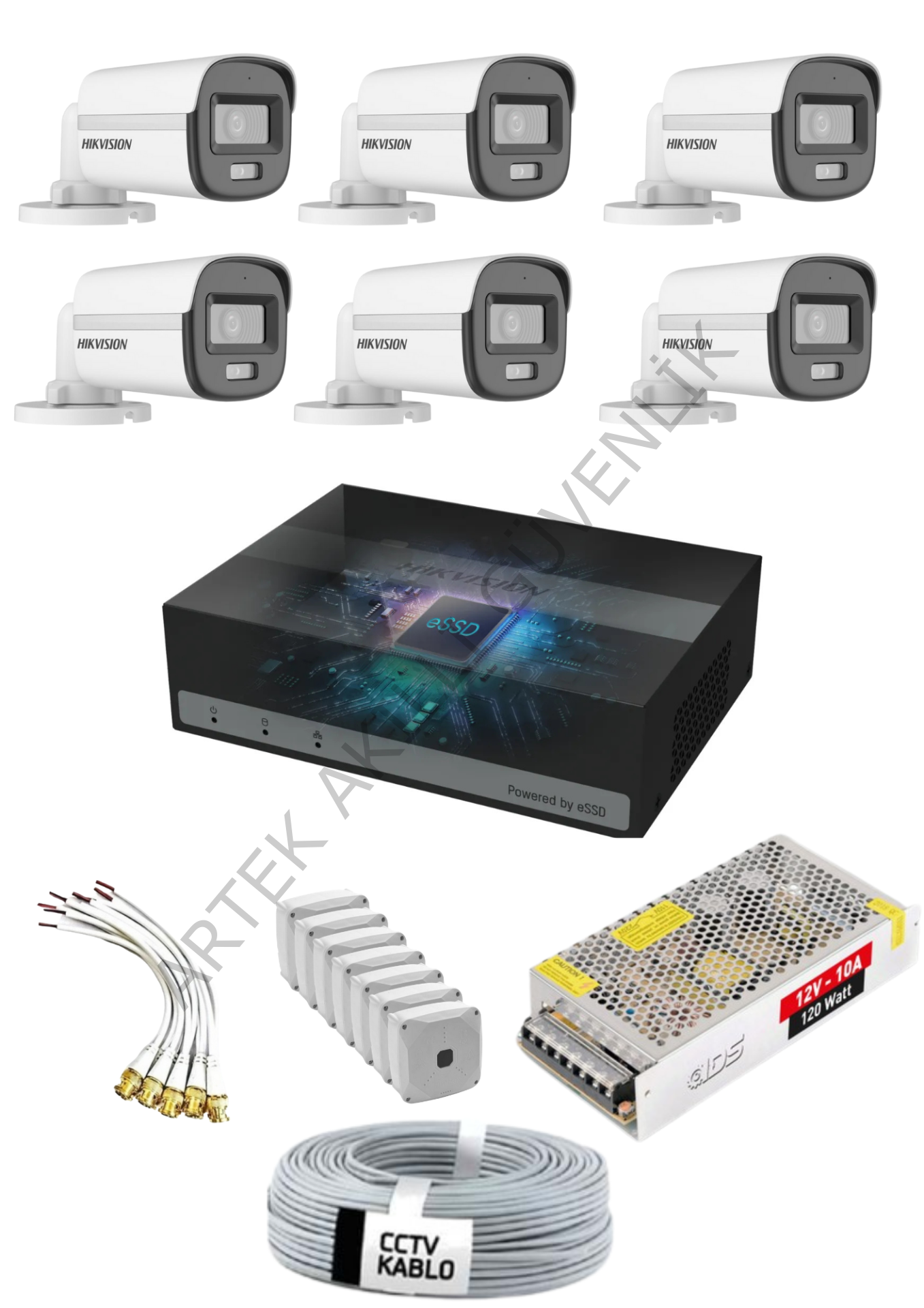 Hikvision 1TB SSD'li E-DVR 7/24 Renkli ve Sesli  6 Kameralı Güvenlik Sistemi