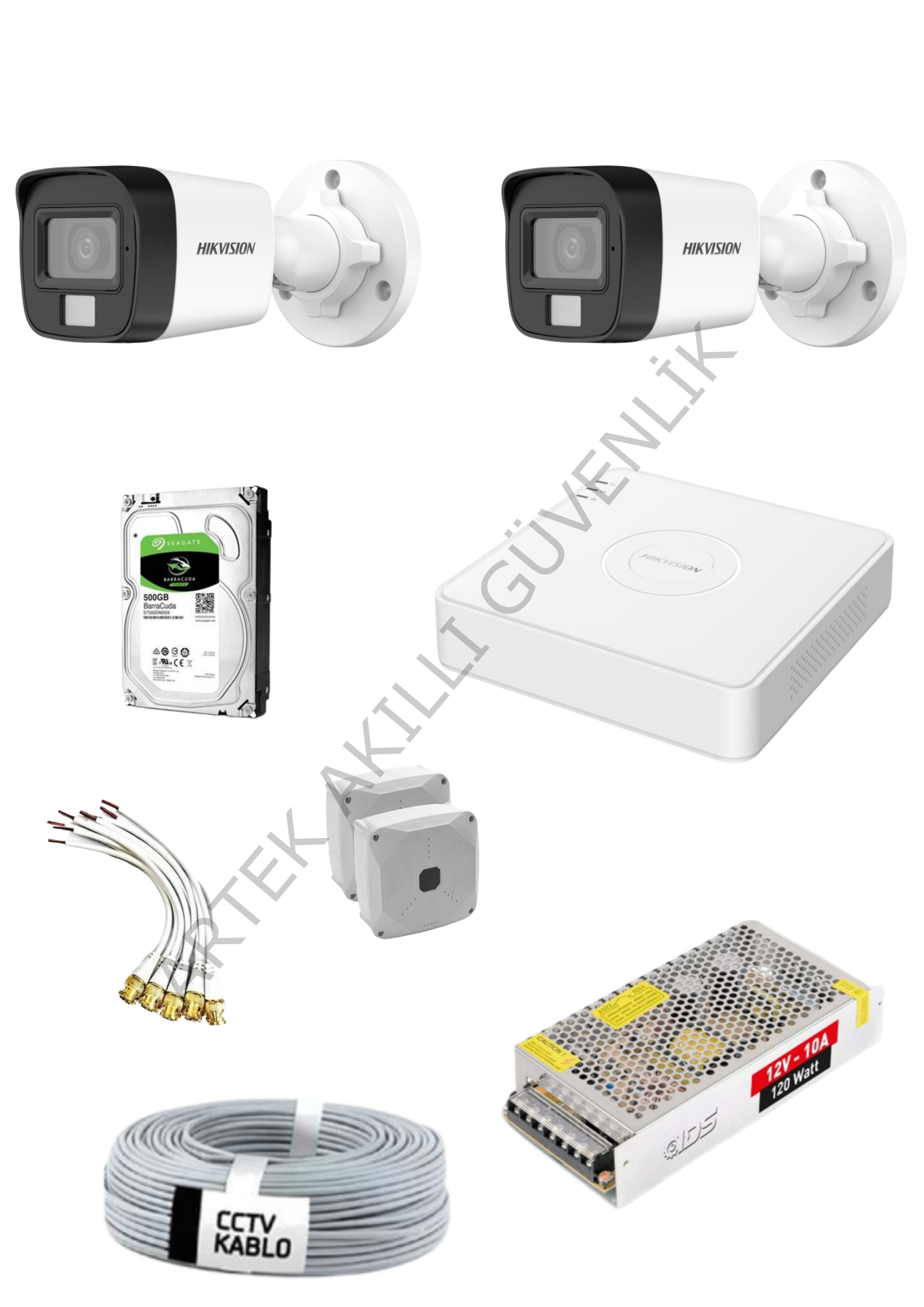 Hikvision AHD 2 Kameralı Renkli Paket Sistem