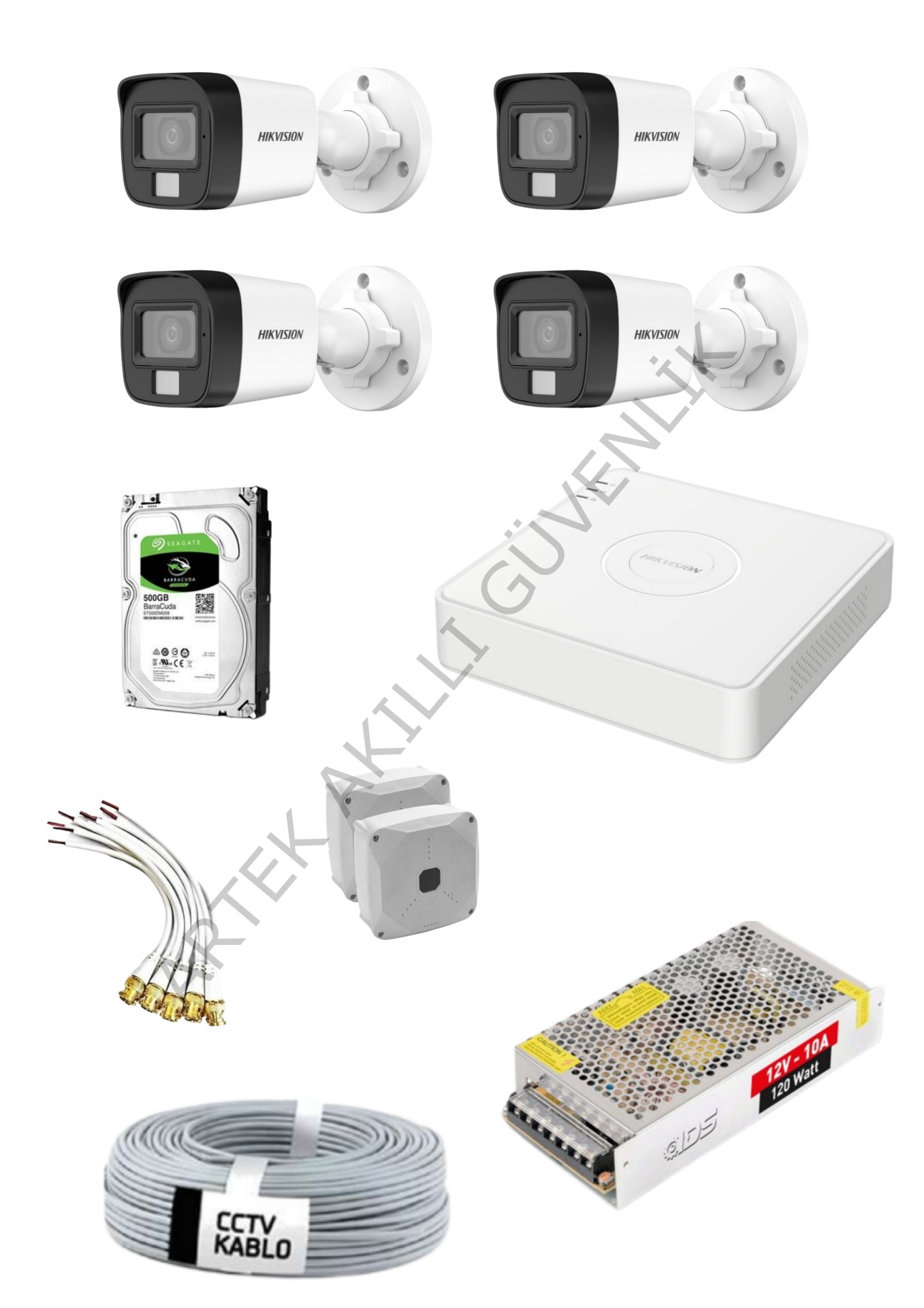 Hikvision AHD 4 Kameralı Renkli Paket Sistem