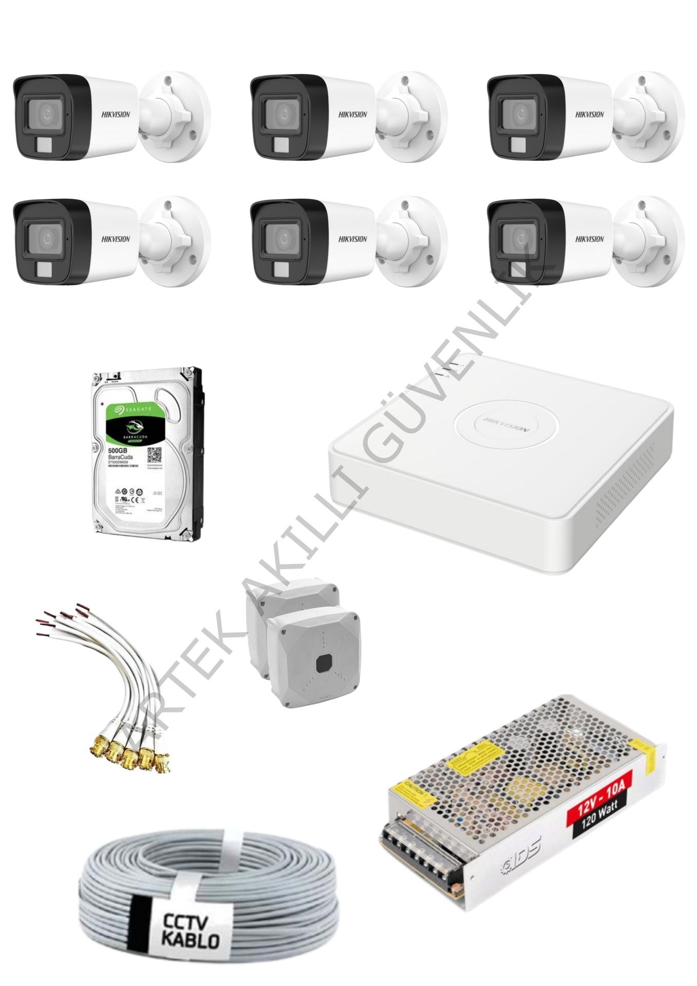 Hikvision AHD 6 Kameralı Renkli Paket Sistem
