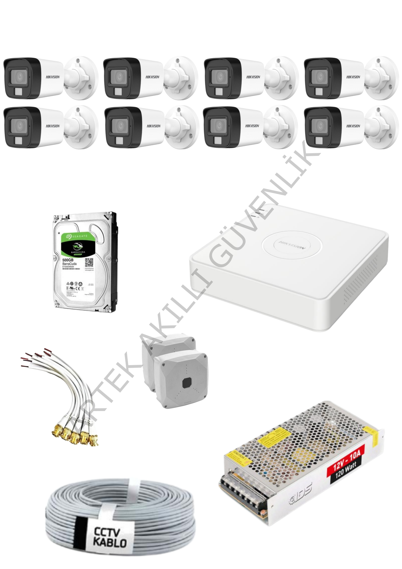 Hikvision AHD 8 Kameralı Renkli Paket Sistem