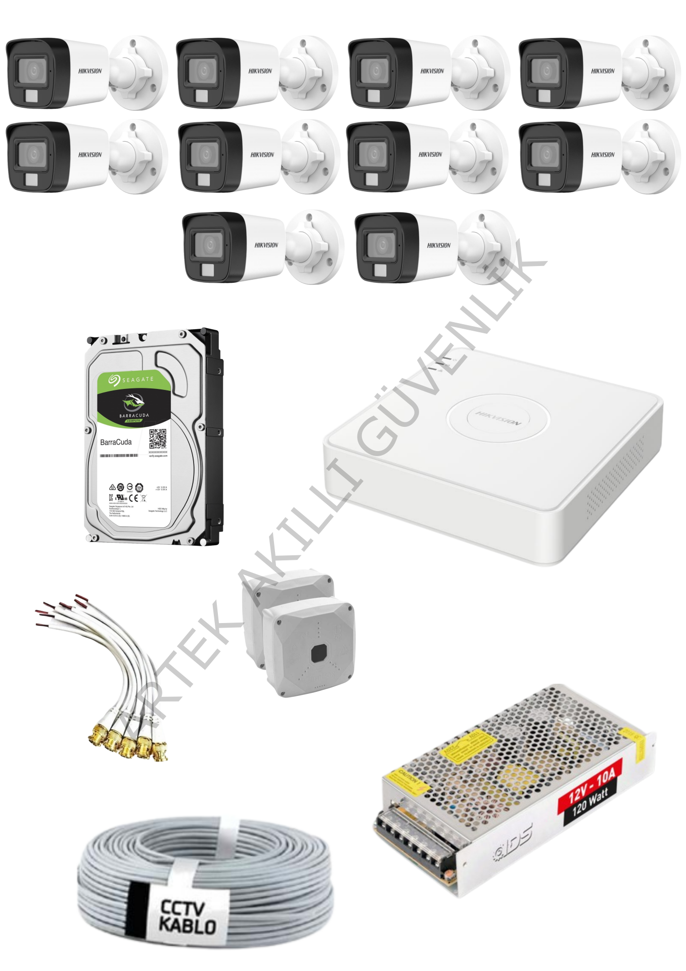 Hikvision AHD 10 Kameralı Renkli Paket Sistem