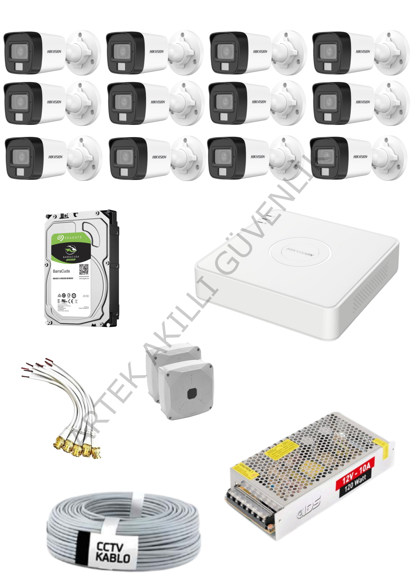 Hikvision AHD 12 Kameralı Renkli Paket Sistem