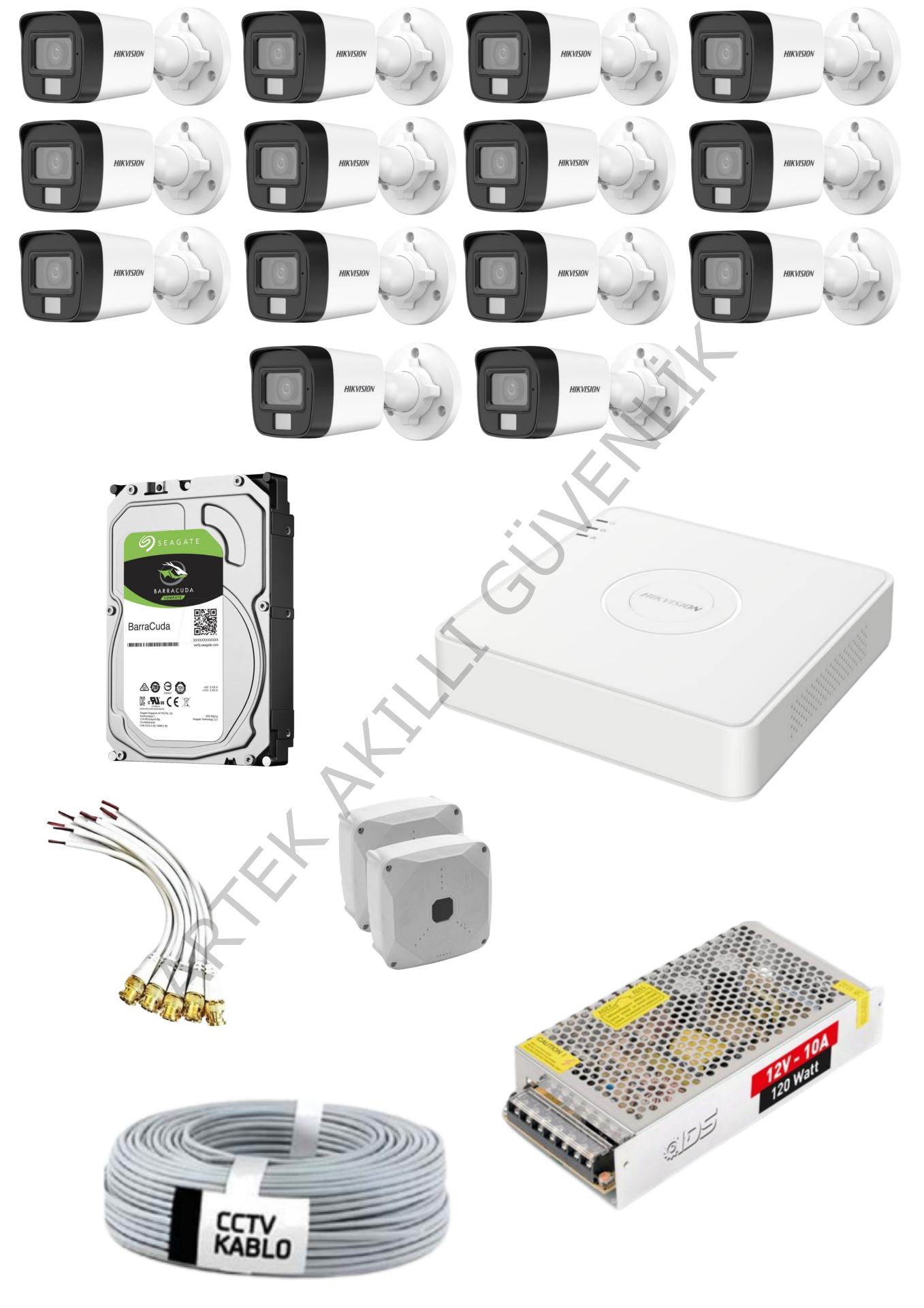Hikvision AHD 14 Kameralı Renkli Paket Sistem