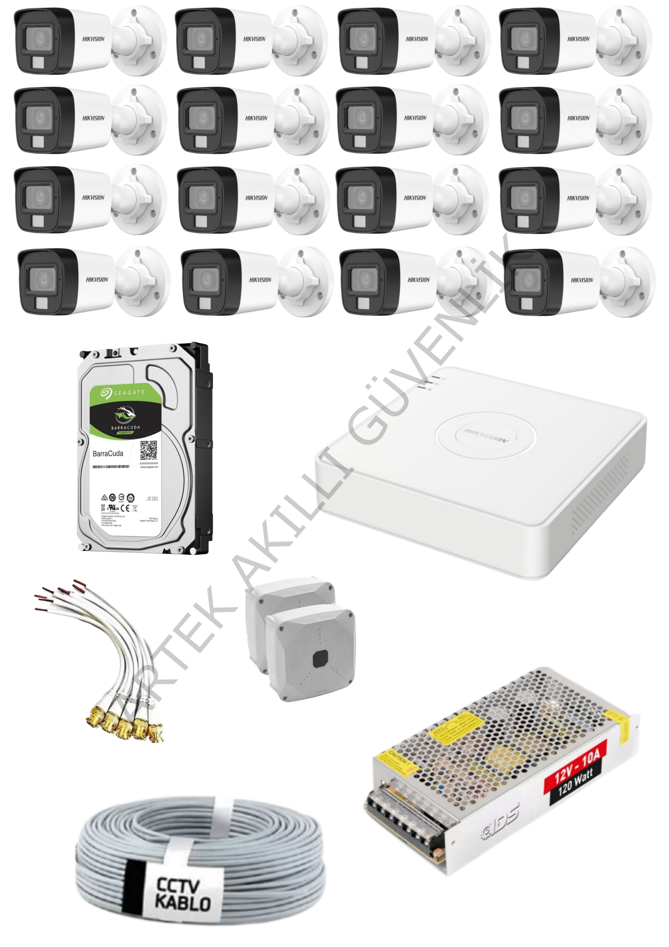Hikvision AHD 16 Kameralı Renkli Paket Sistem