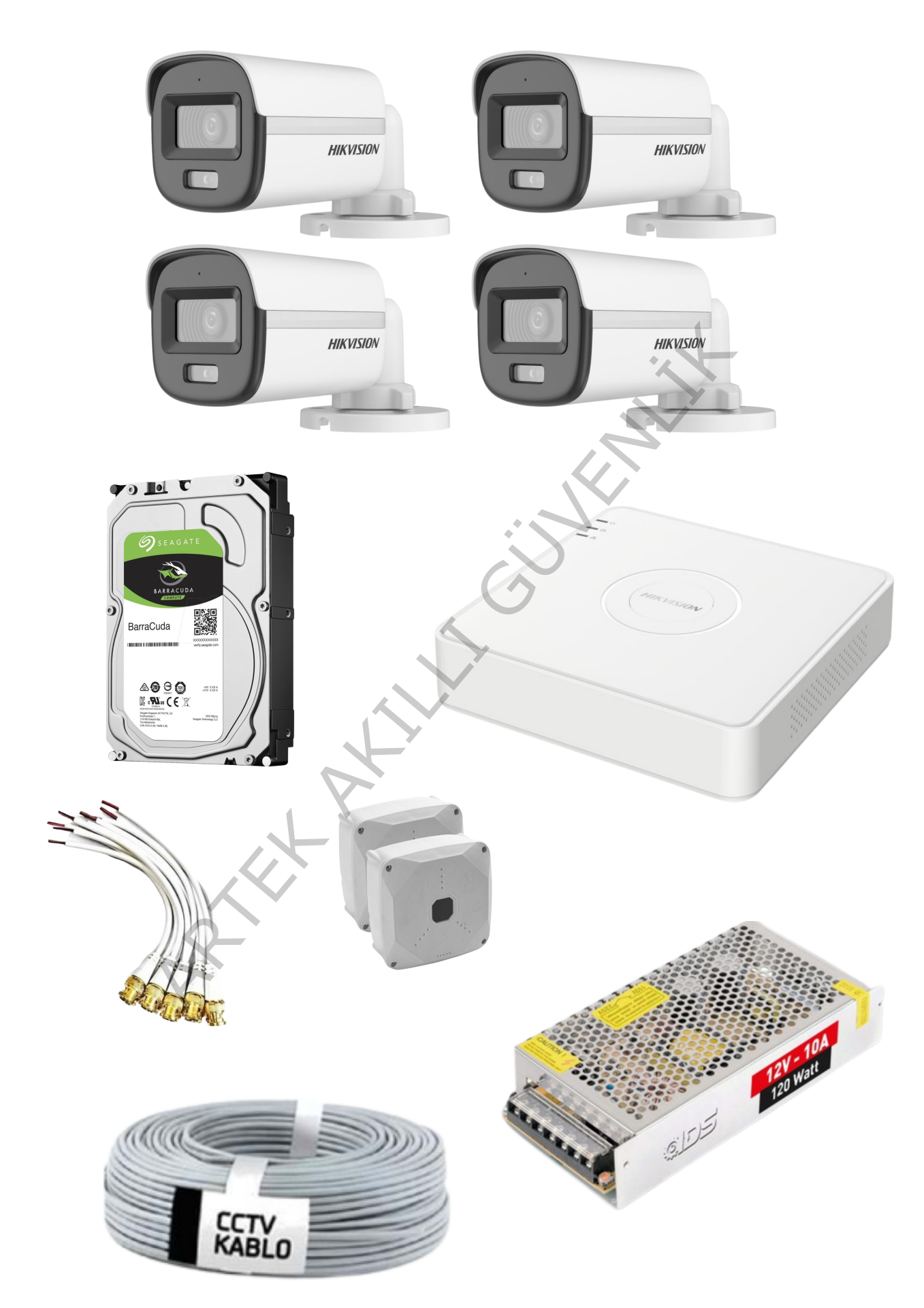 Hikvision AHD 4 Kameralı Renkli Sesli Paket Sistem