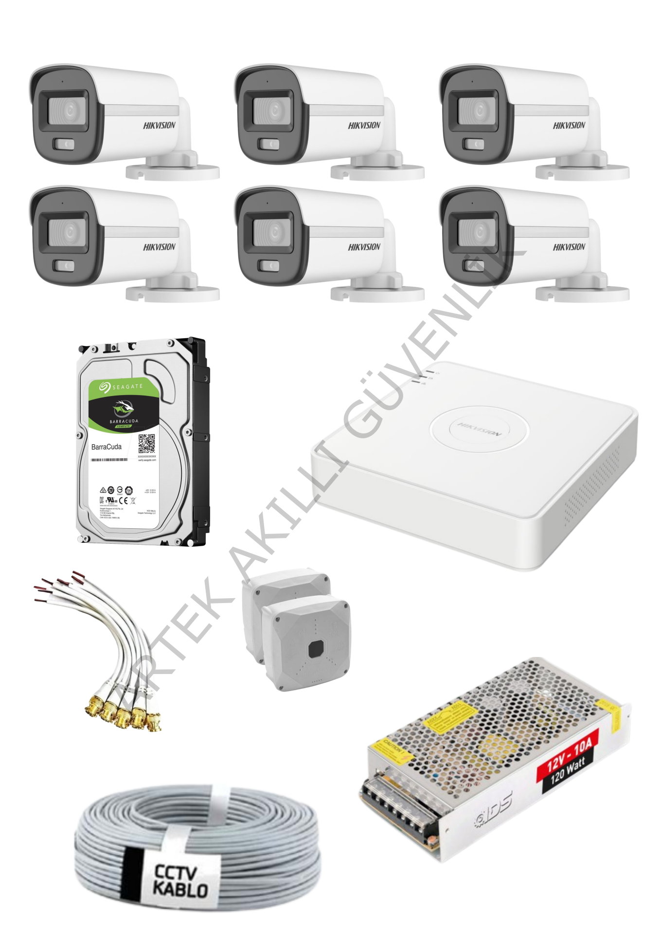 Hikvision AHD 6 Kameralı Renkli Sesli Paket Sistem