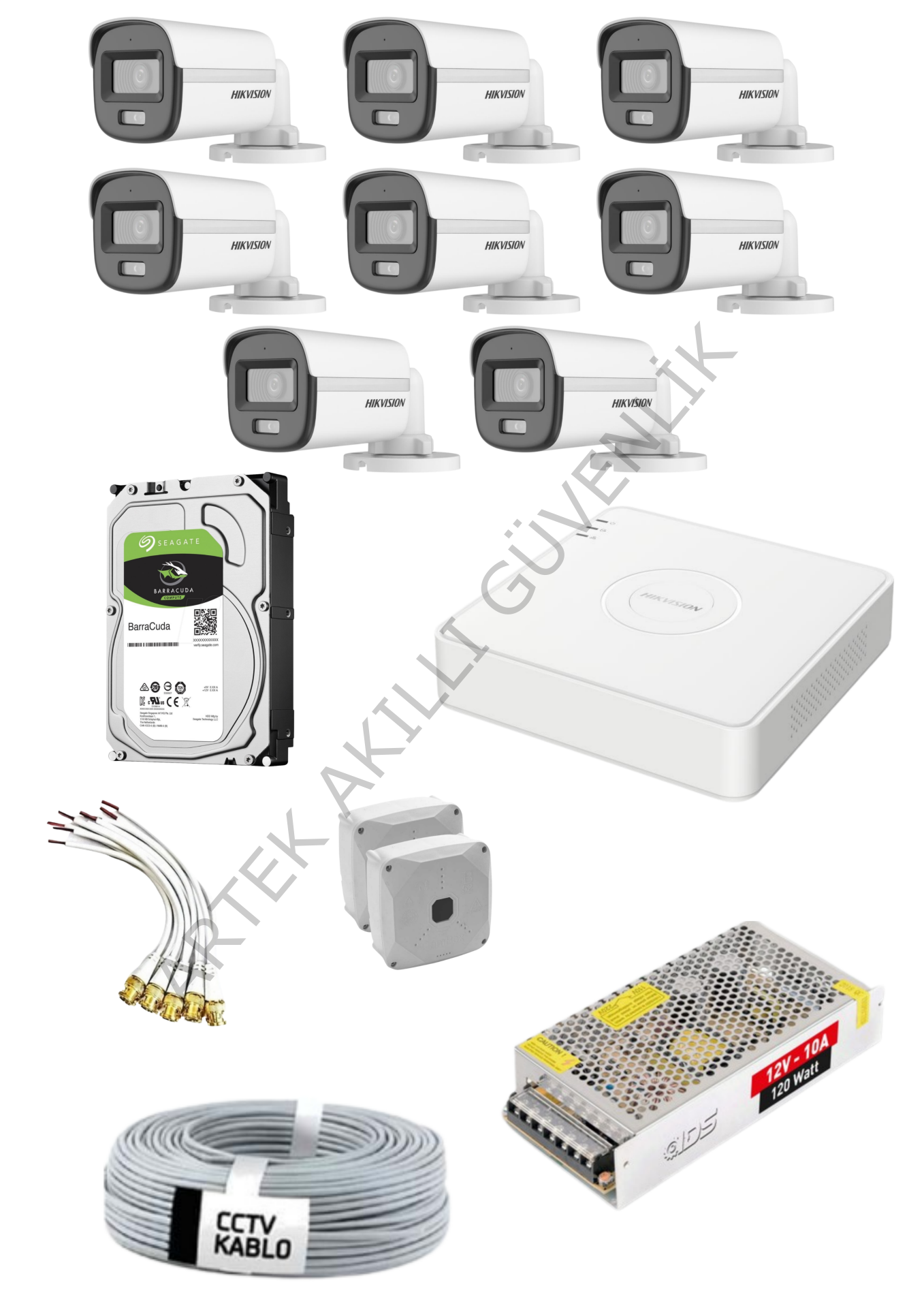 Hikvision AHD 8 Kameralı Renkli Sesli Paket Sistem