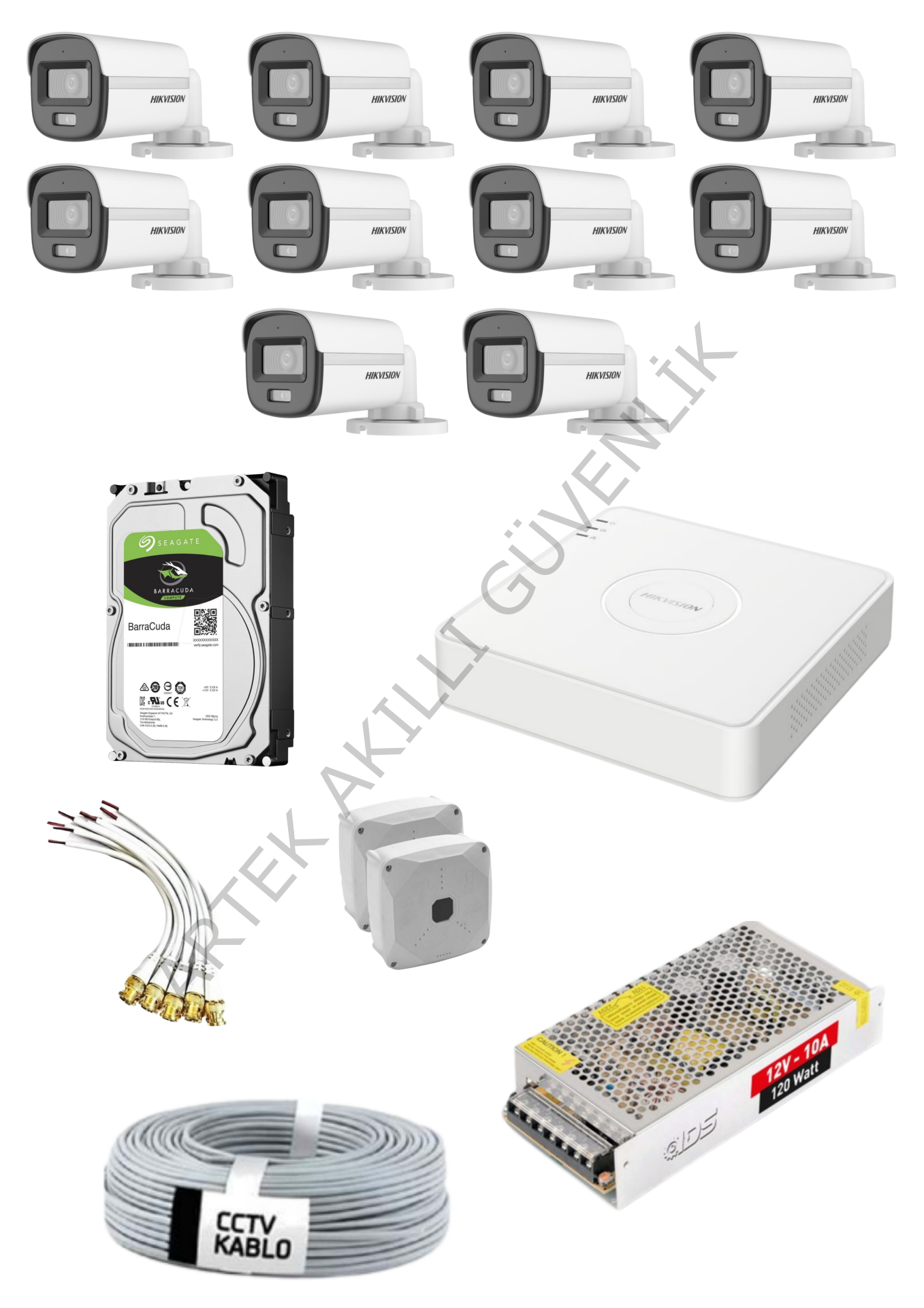 Hikvision AHD 10 Kameralı Renkli Sesli Paket Sistem
