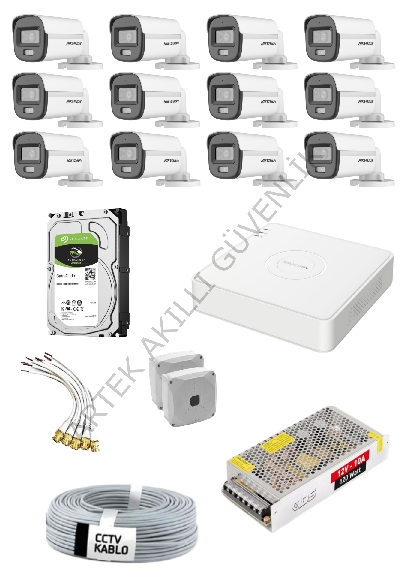 Hikvision AHD 12 Kameralı Renkli Sesli Paket Sistem