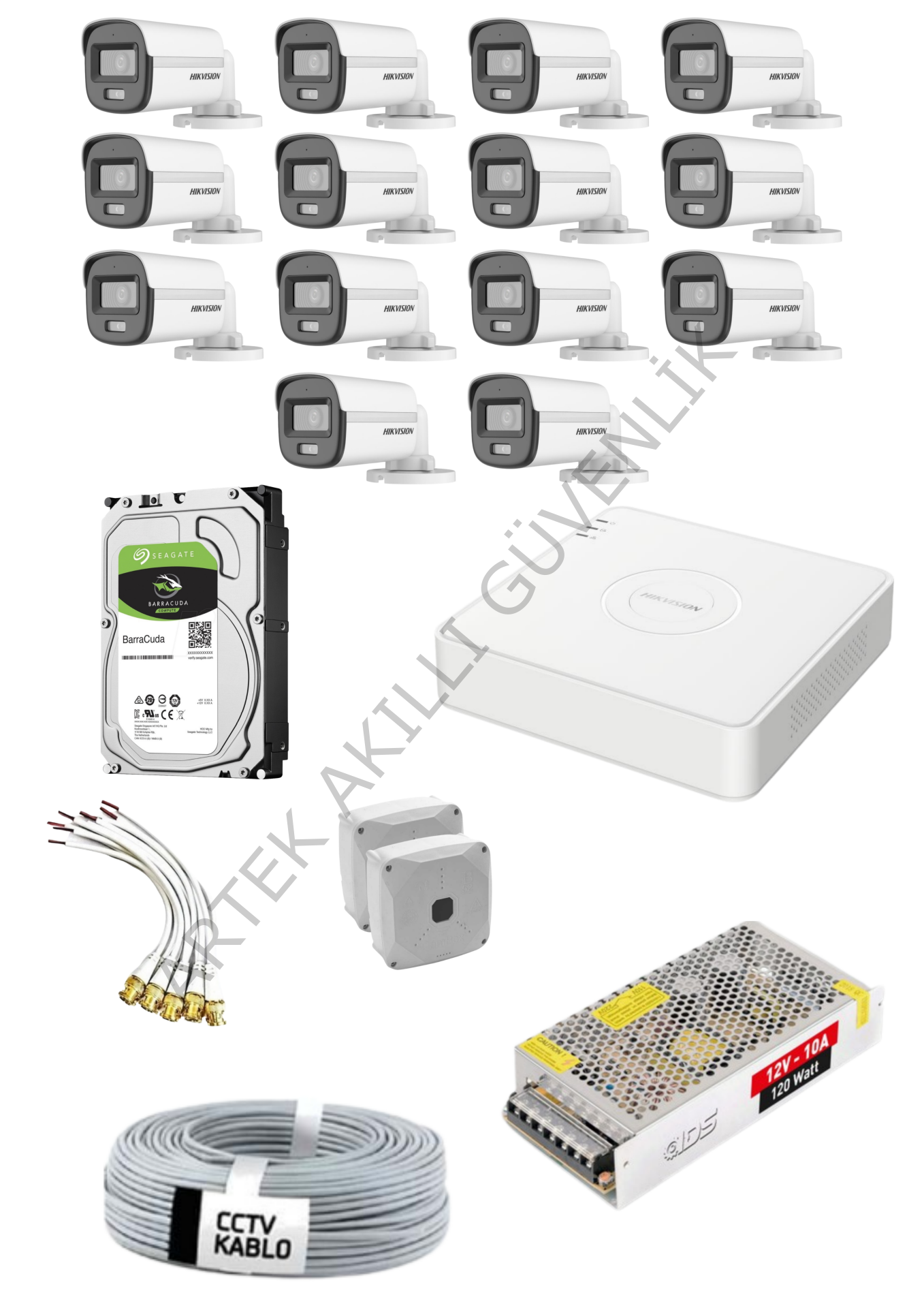 Hikvision AHD 14 Kameralı Renkli Sesli Paket Sistem