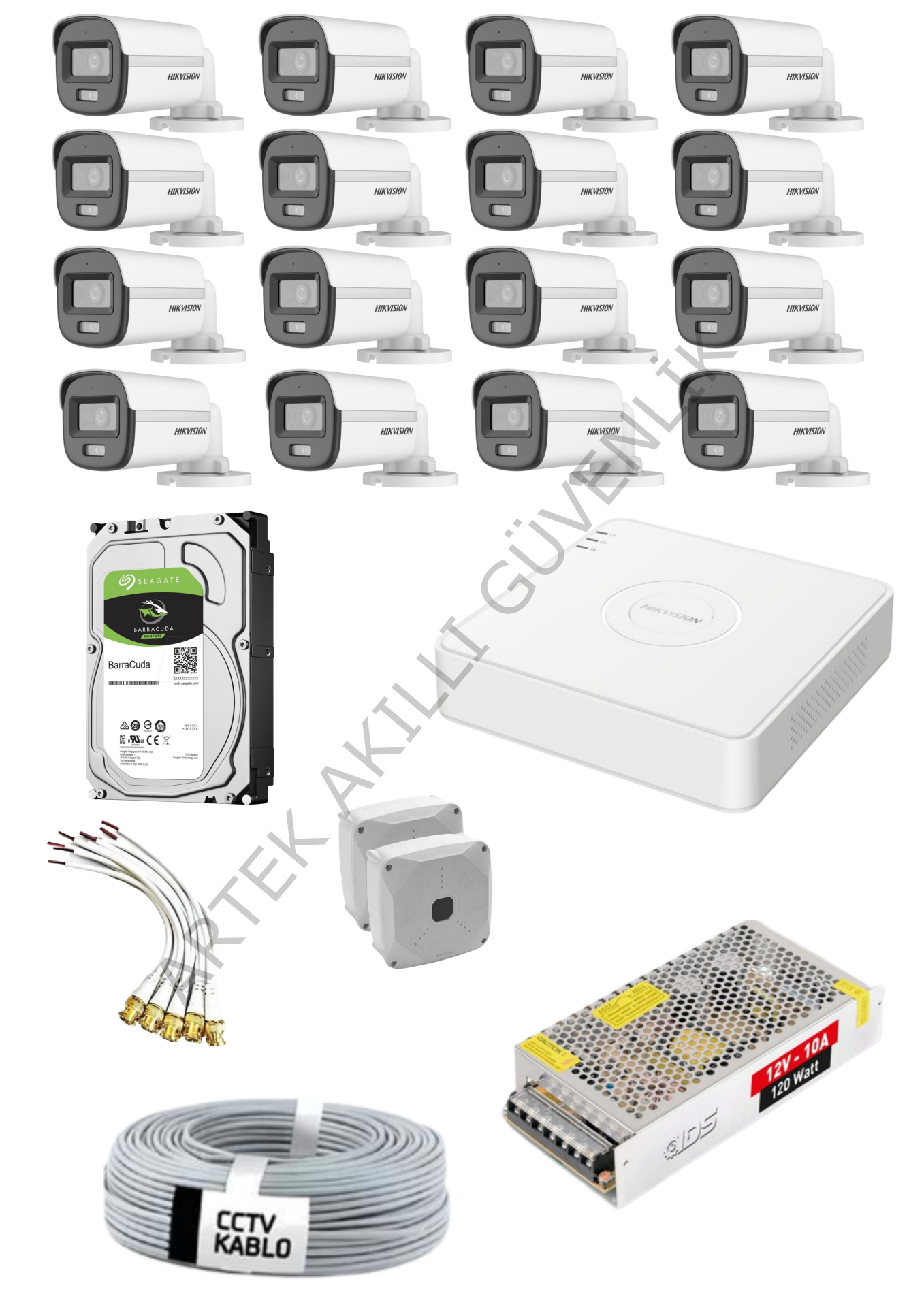 Hikvision AHD 16 Kameralı Renkli Sesli Paket Sistem